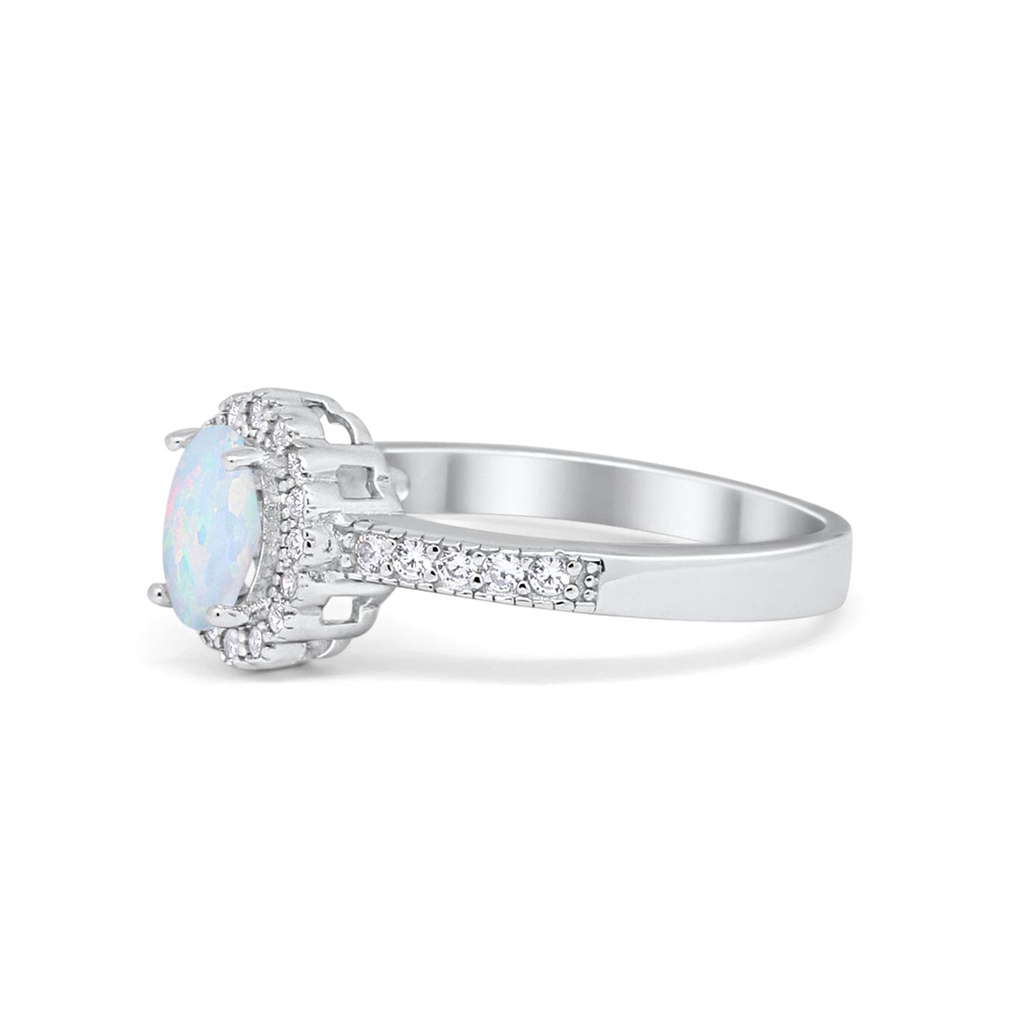 Floral Engagement Ring Oval Lab Created White Opal