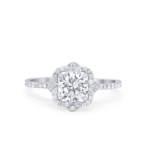 Floral Simulated Cubic Zirconia Engagement Ring