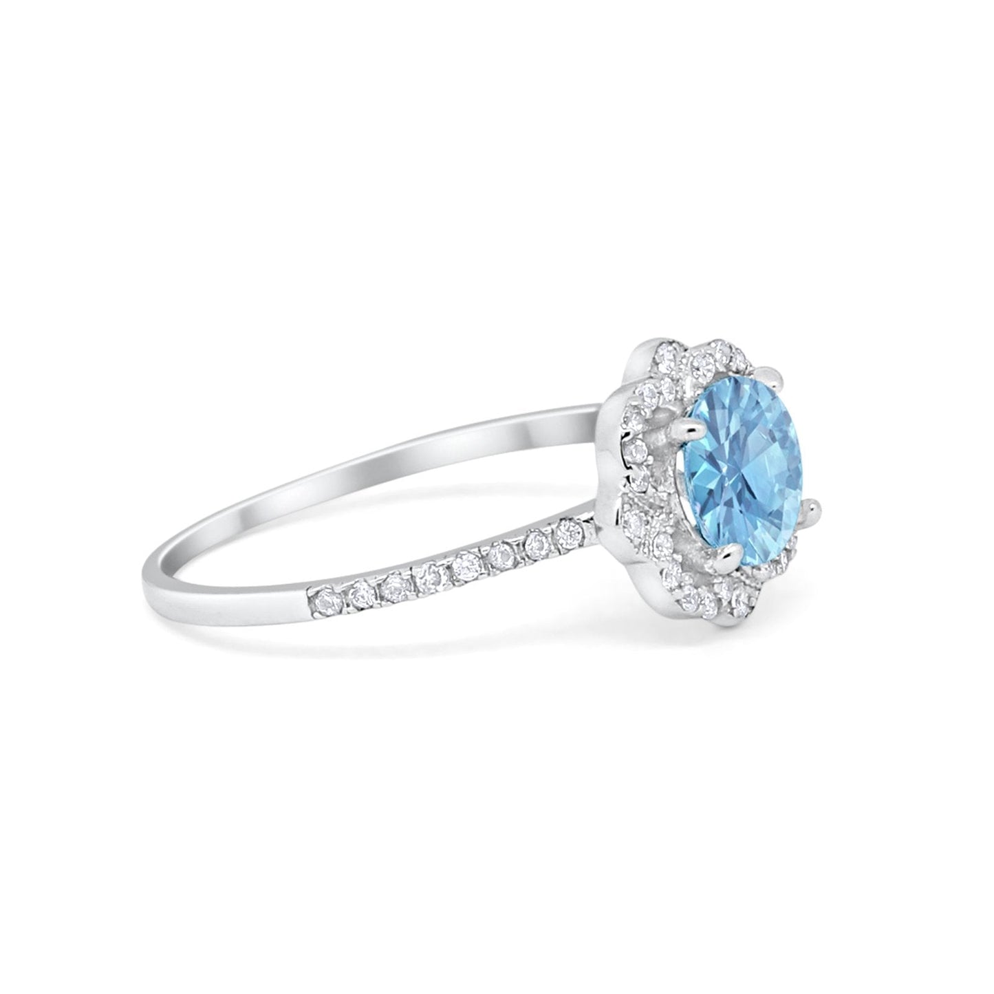 Art Deco Floral Simulated Aquamarine CZ Wedding Ring