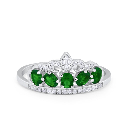 King Crown Ring Oval Simulated Green Emerald CZ