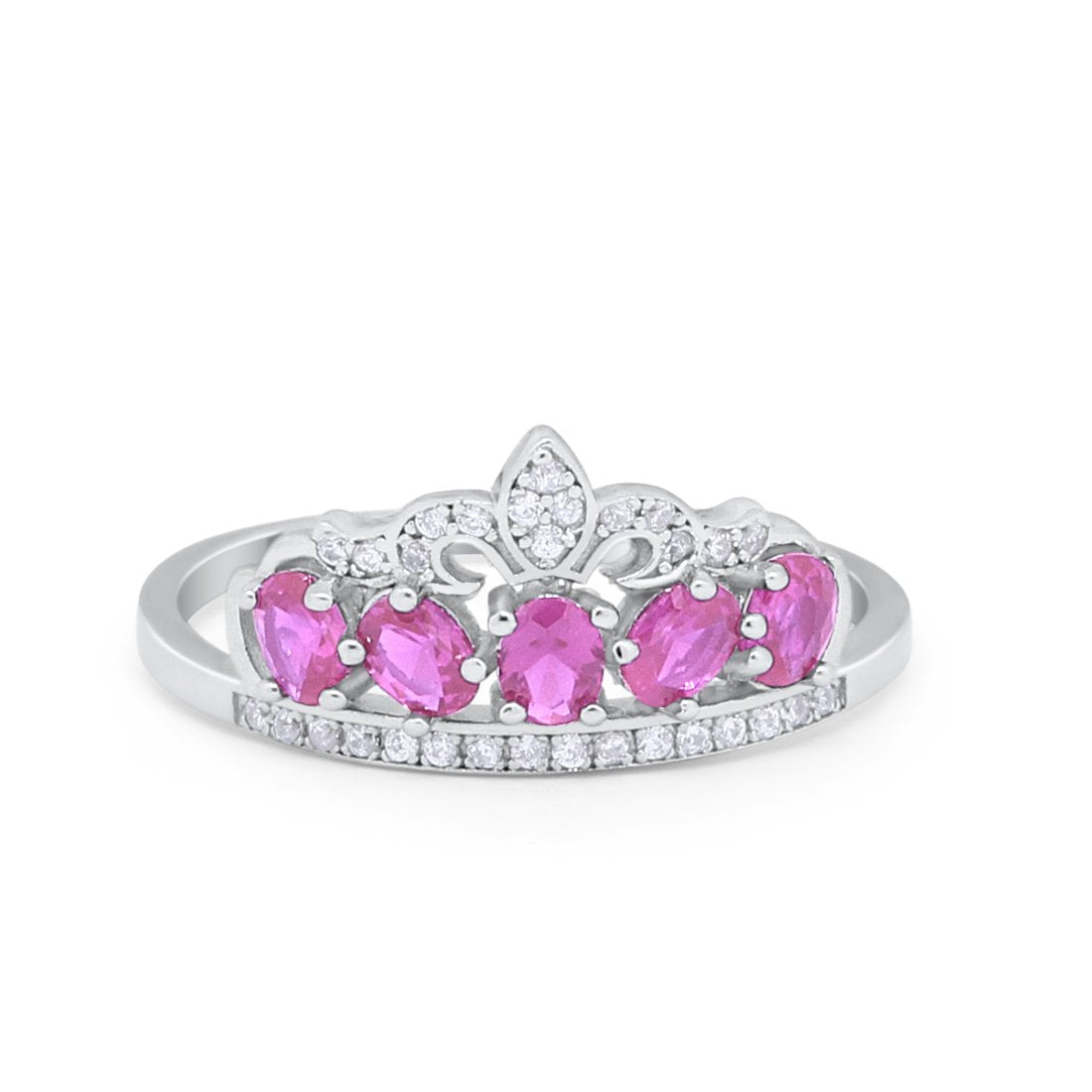 King Crown Ring Oval Simulated Light Pink CZ