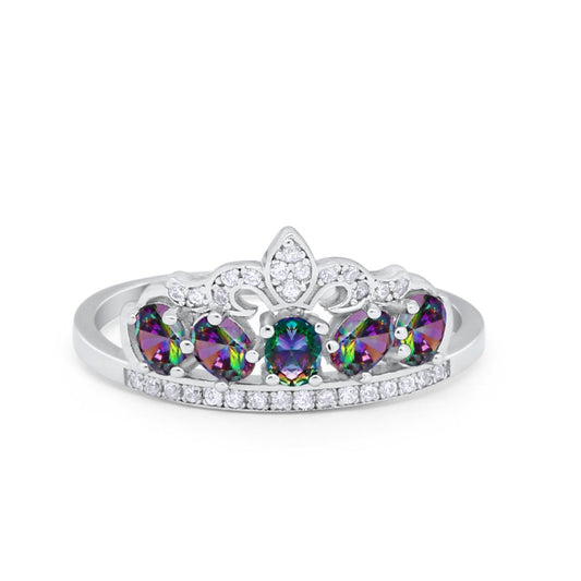 King Crown Ring Oval Simulated Rainbow CZ