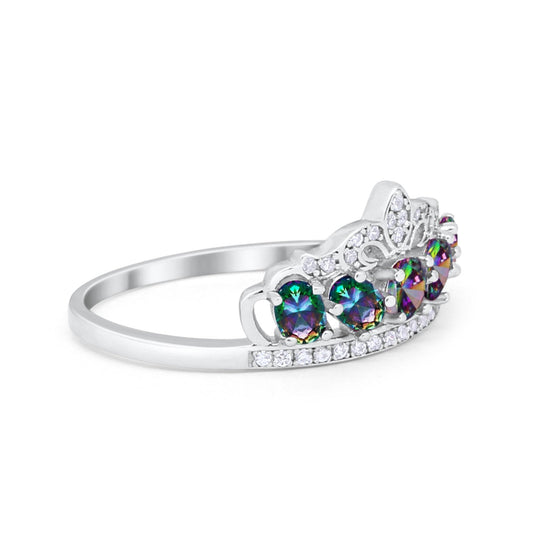 King Crown Ring Oval Simulated Rainbow CZ