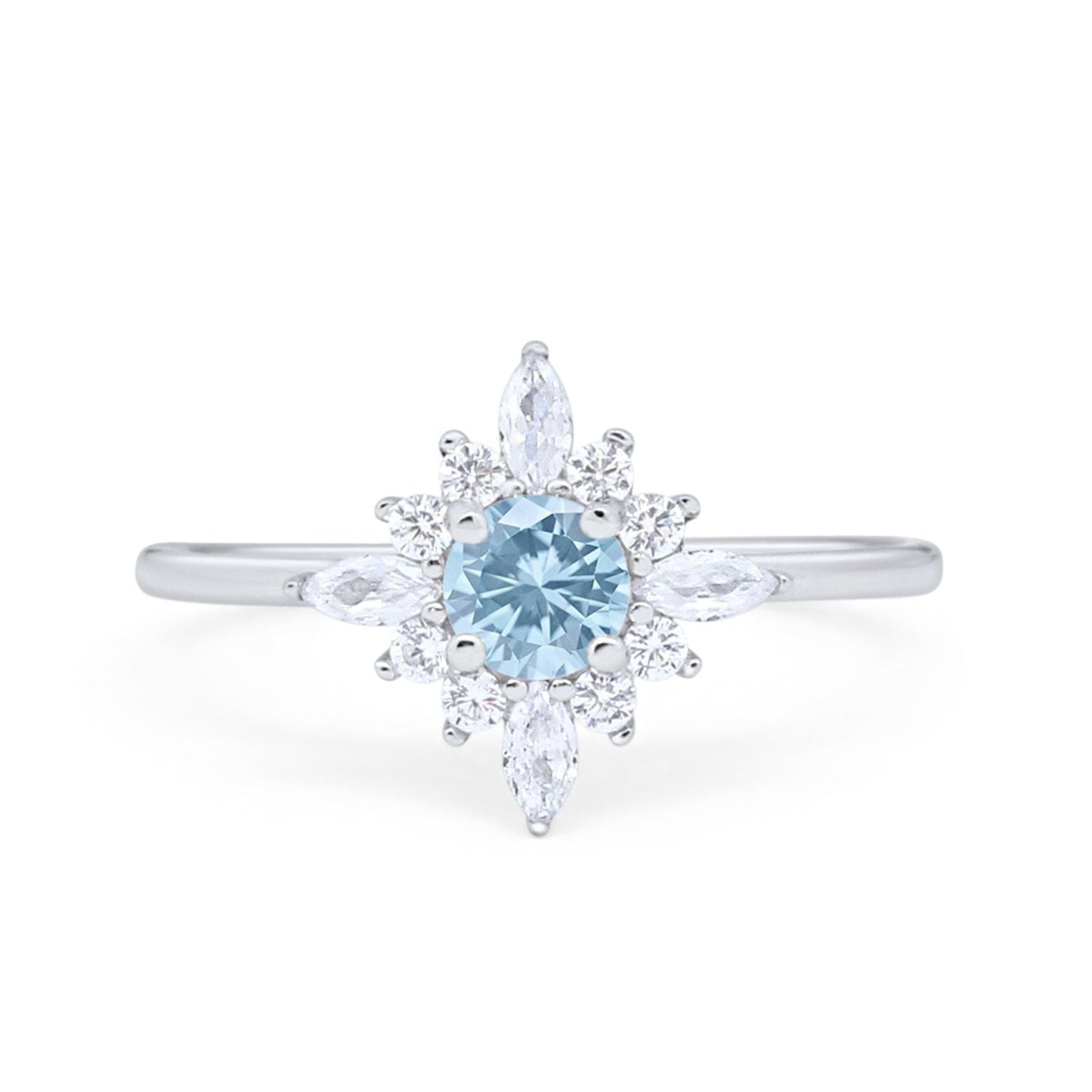 Cluster Engagement Ring Round Simulated Aquamarine CZ