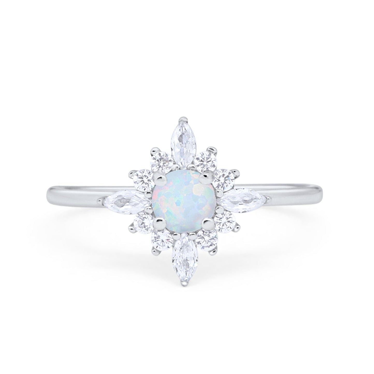 Cluster Round Lab Created White Opal Wedding Engagement Ring