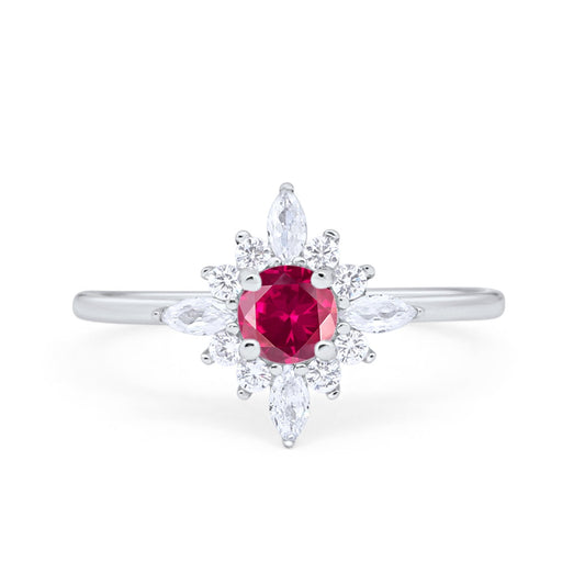 Cluster Marquise Simulated Ruby CZ Wedding Ring