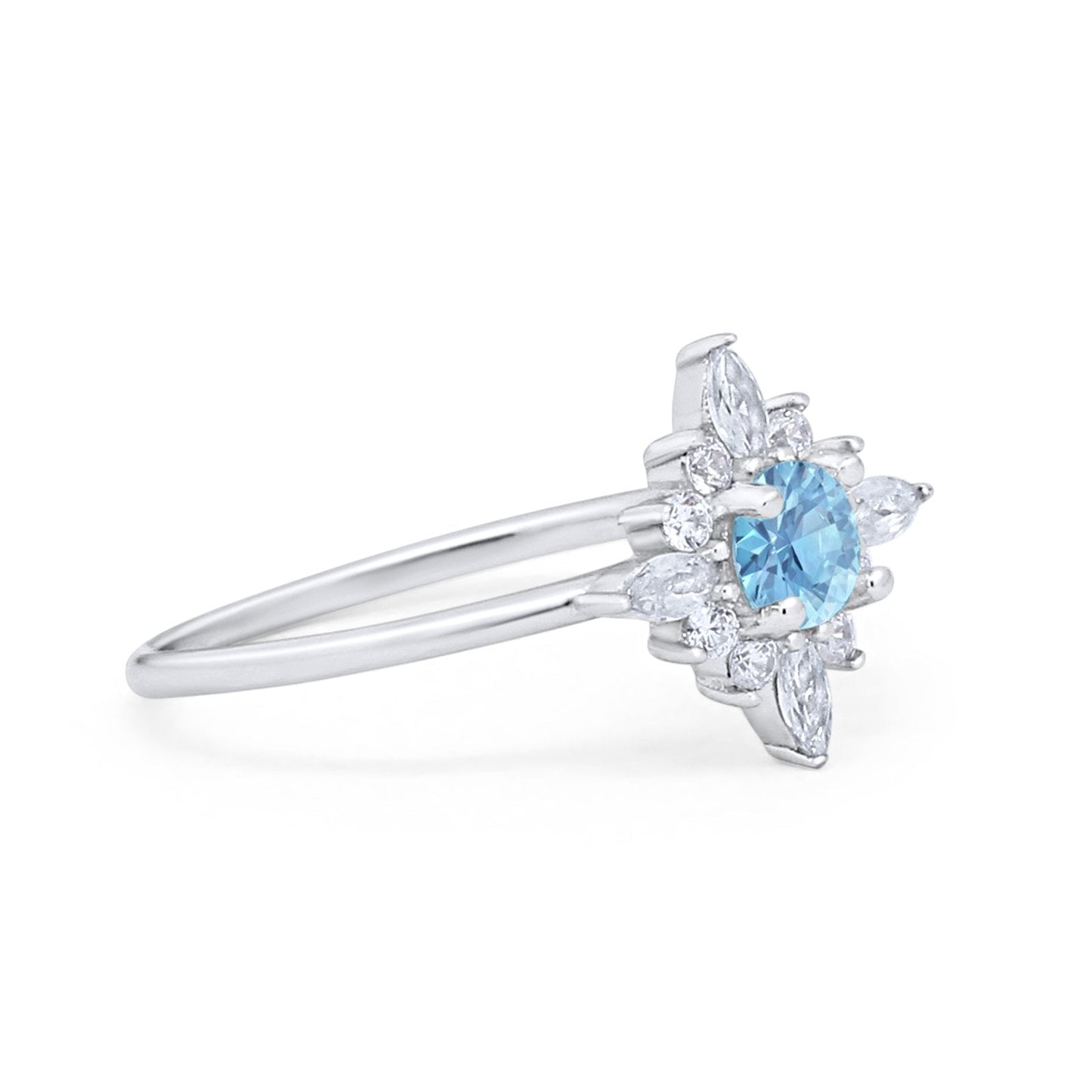 Cluster Engagement Ring Round Simulated Aquamarine CZ