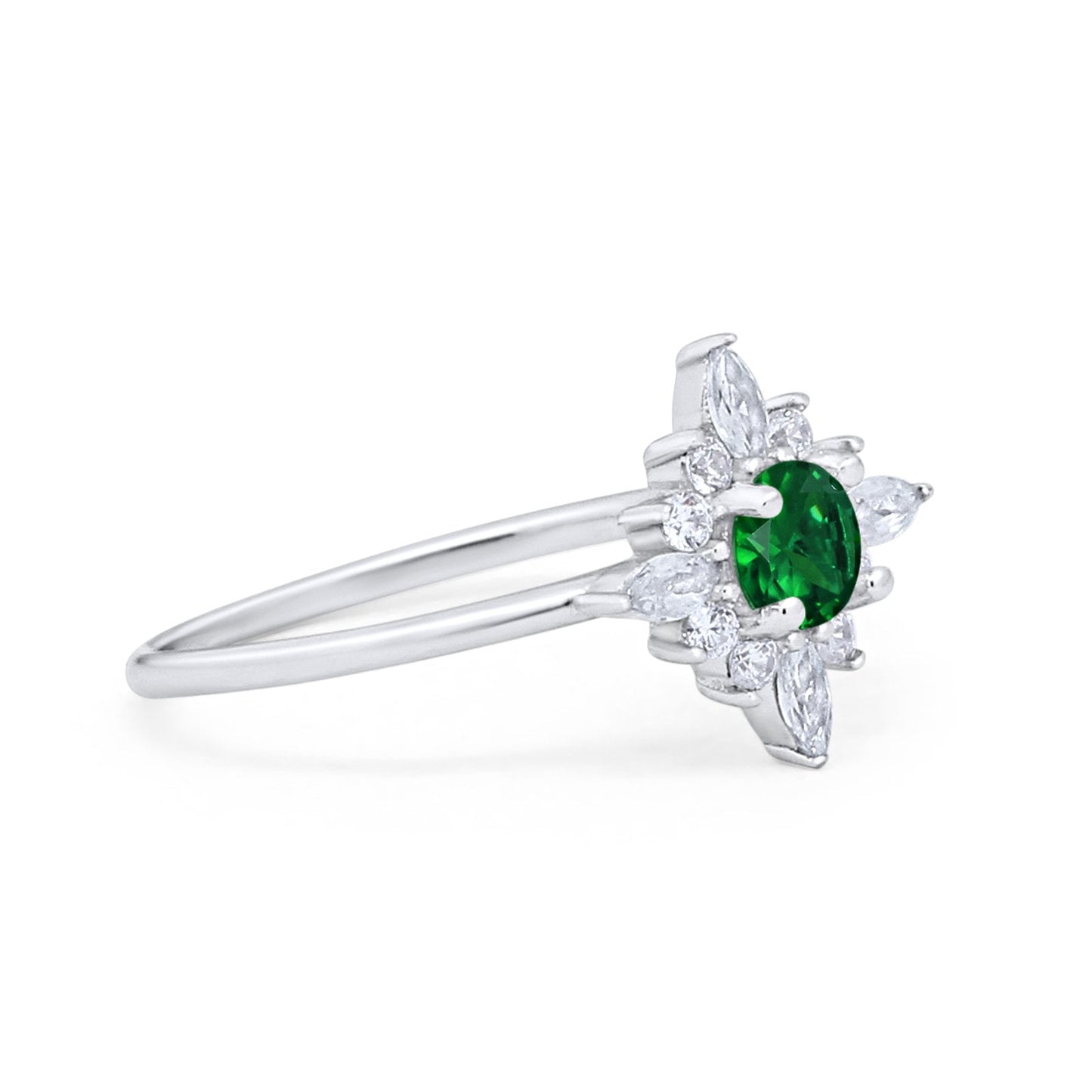 Cluster Wedding Ring Marquise Simulated Green Emerald CZ