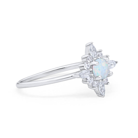 Cluster Round Lab Created White Opal Wedding Engagement Ring