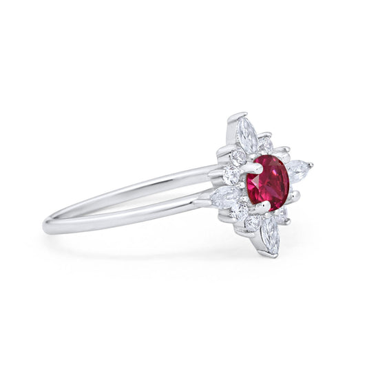 Cluster Marquise Simulated Ruby CZ Wedding Ring