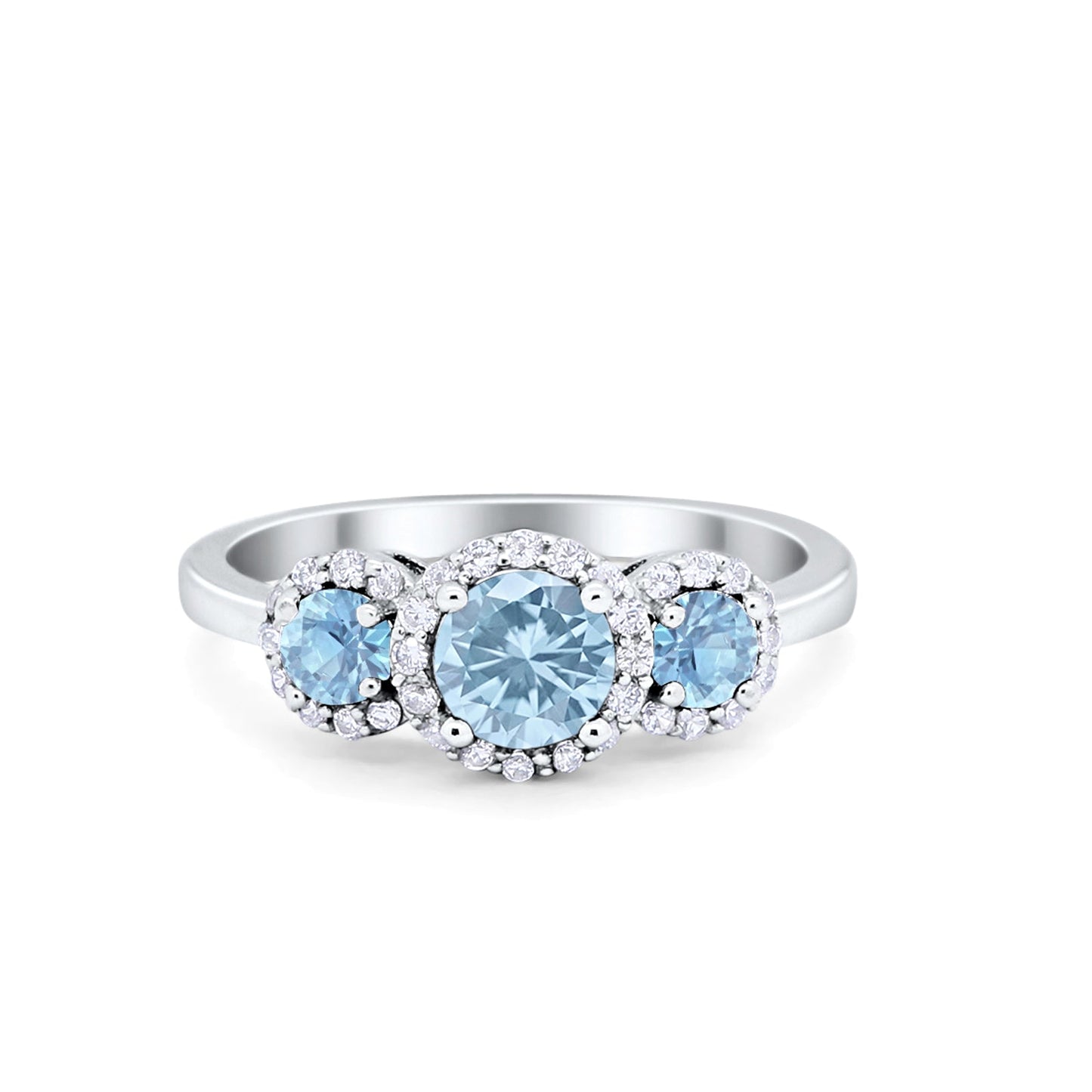 Three Stone Simulated Aquamarine CZ Wedding Ring