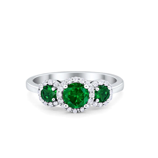 Three Stone Simulated Green Emerald CZ Wedding Ring