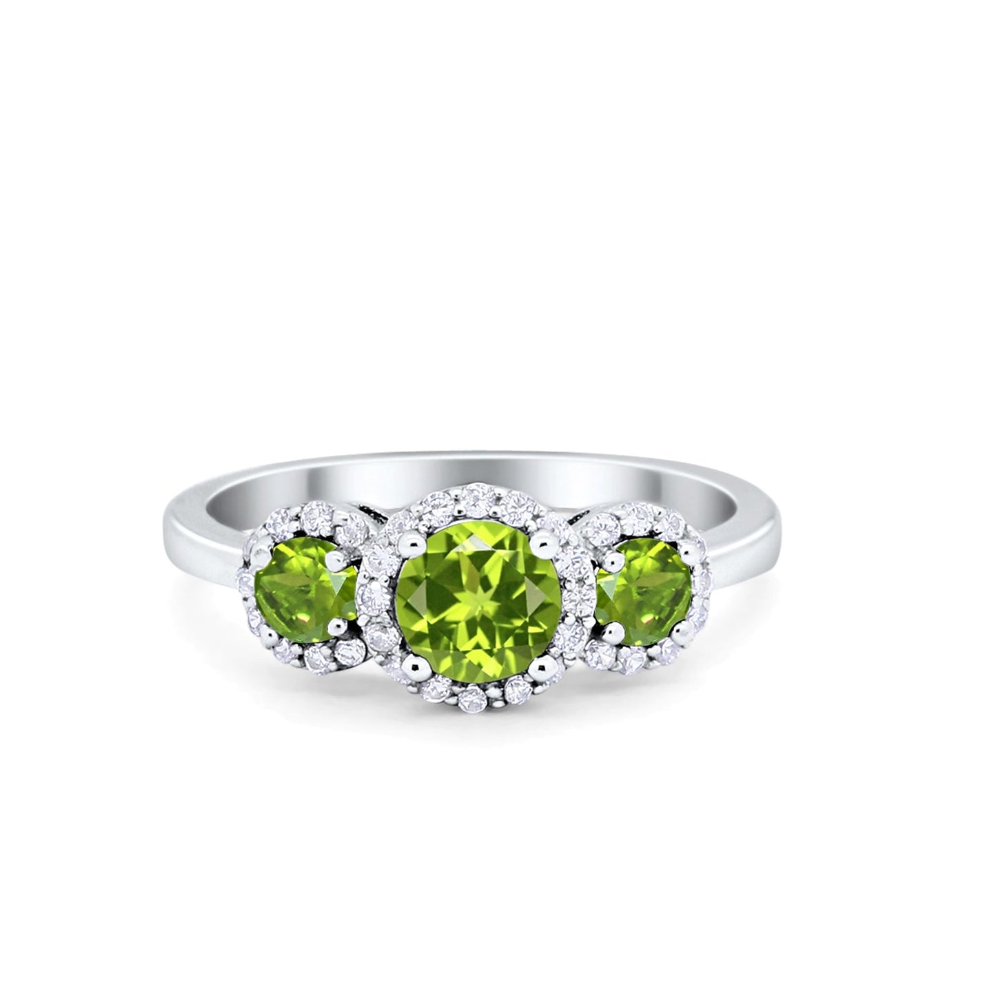 Three Stone Halo Simulated Peridot CZ Wedding Engagement Promise Ring