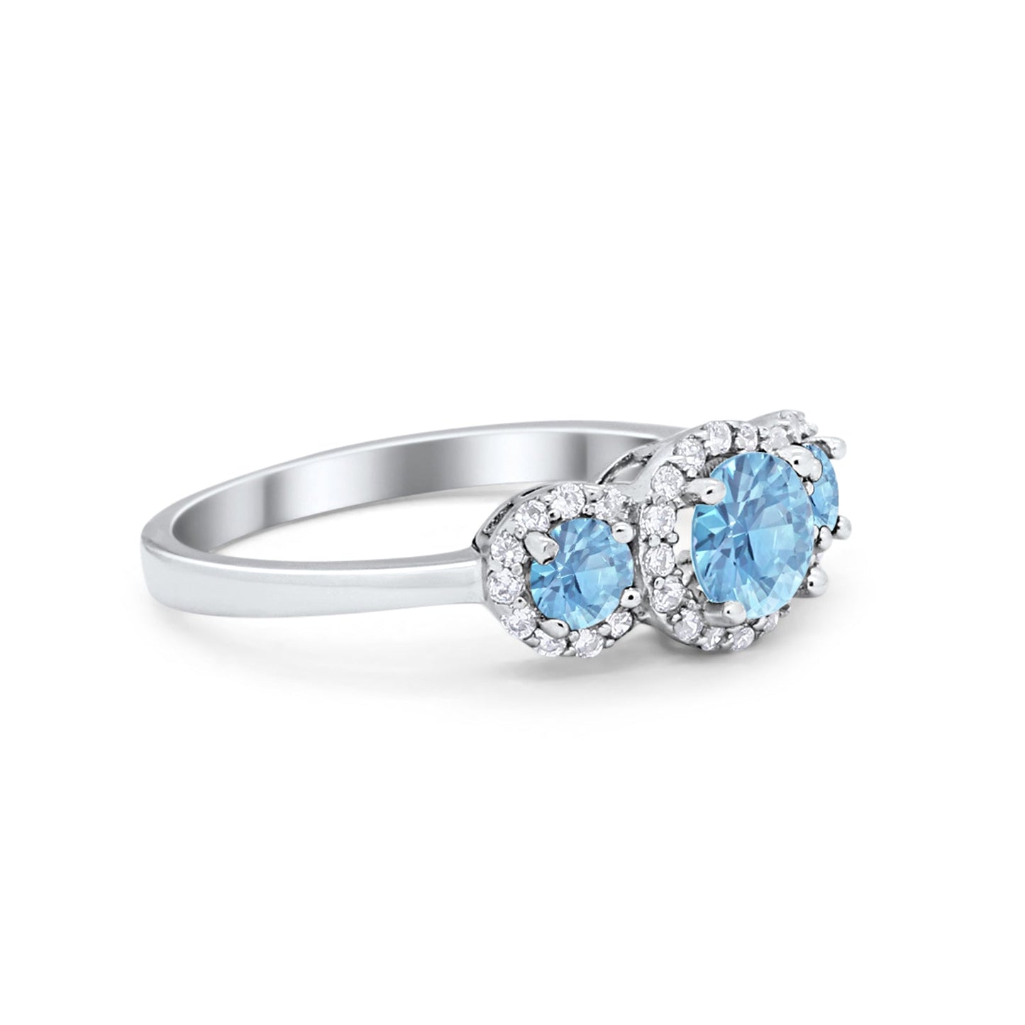 Three Stone Simulated Aquamarine CZ Wedding Ring