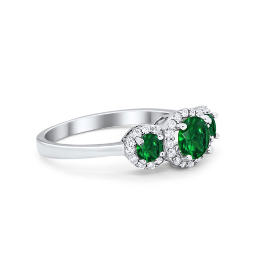 Three Stone Simulated Green Emerald CZ Wedding Ring