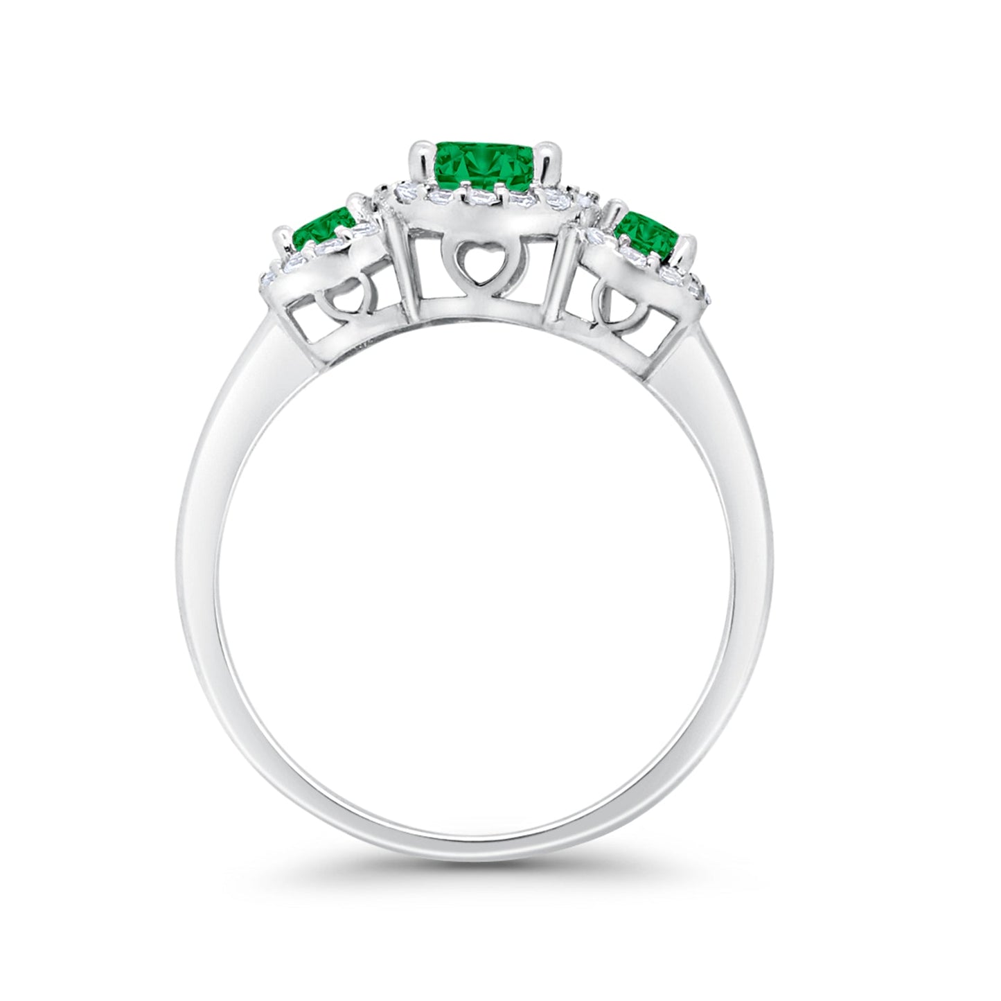 Three Stone Simulated Green Emerald CZ Wedding Ring