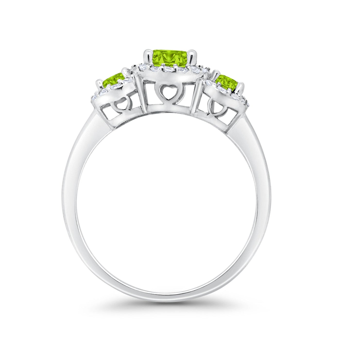 Three Stone Halo Simulated Peridot CZ Wedding Engagement Promise Ring