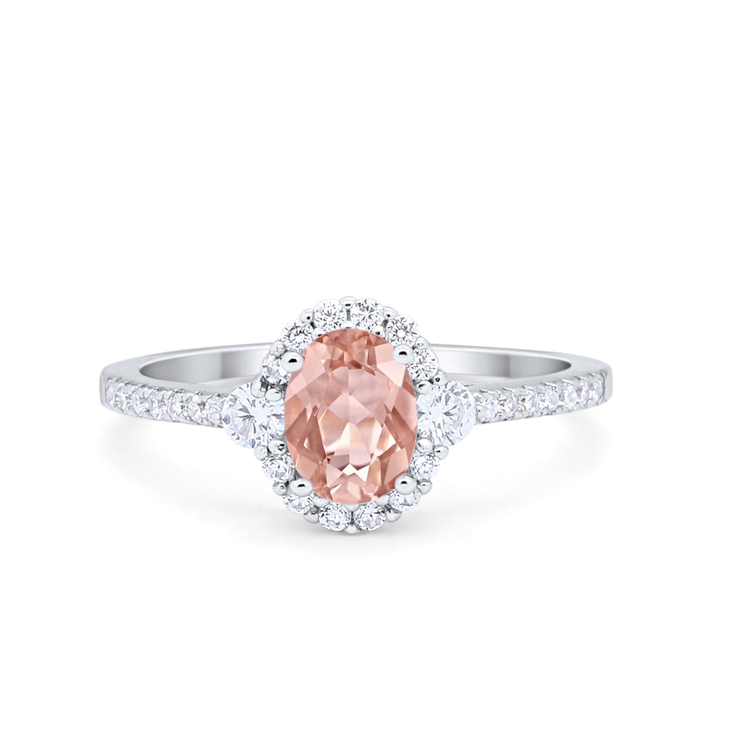 Art Deco Halo Oval Simulated Morganite CZ Wedding Ring