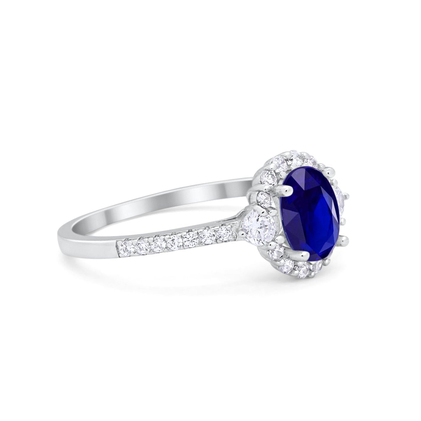 Art Deco Halo Oval Wedding Ring Simulated Blue Sapphire CZ