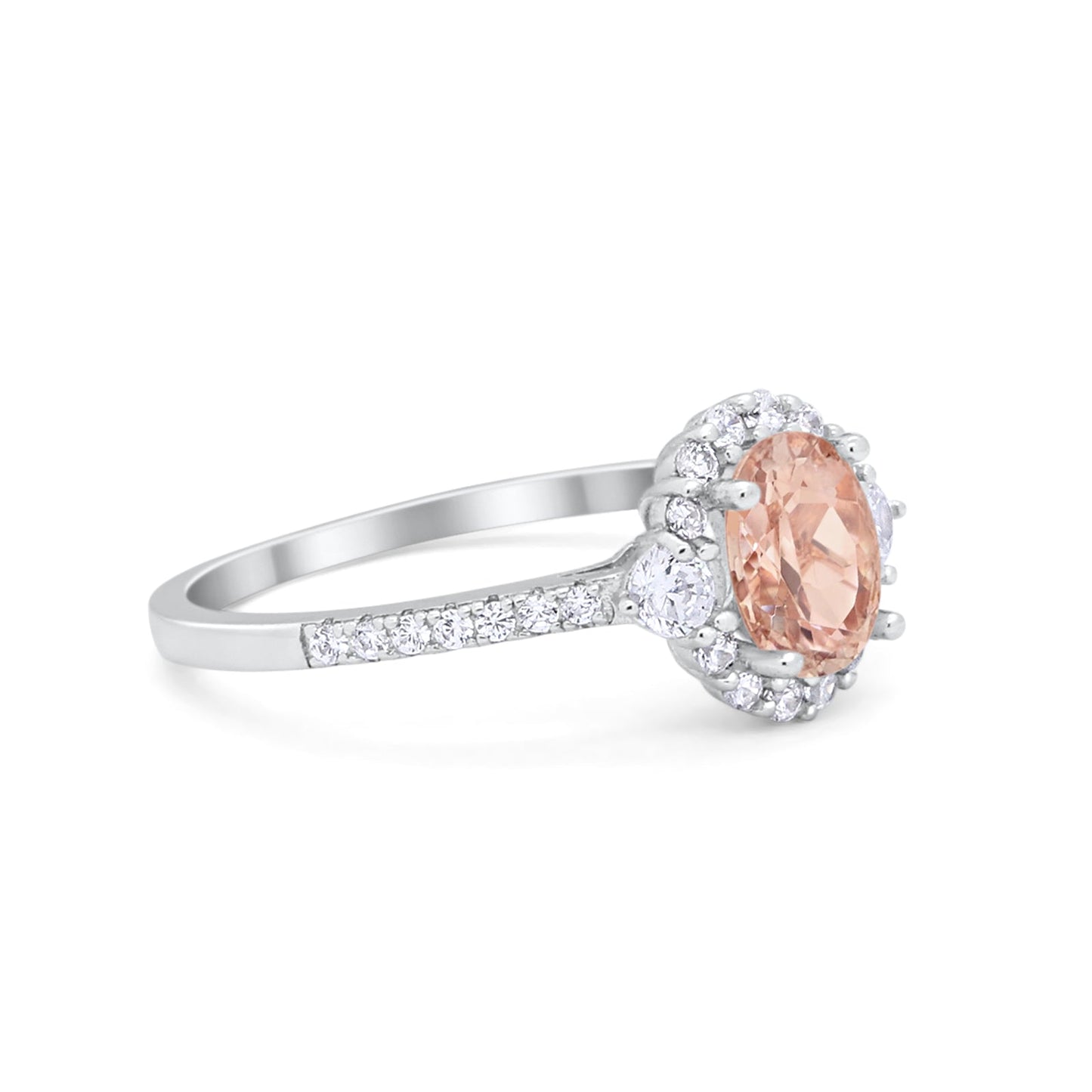 Art Deco Halo Oval Simulated Morganite CZ Wedding Ring