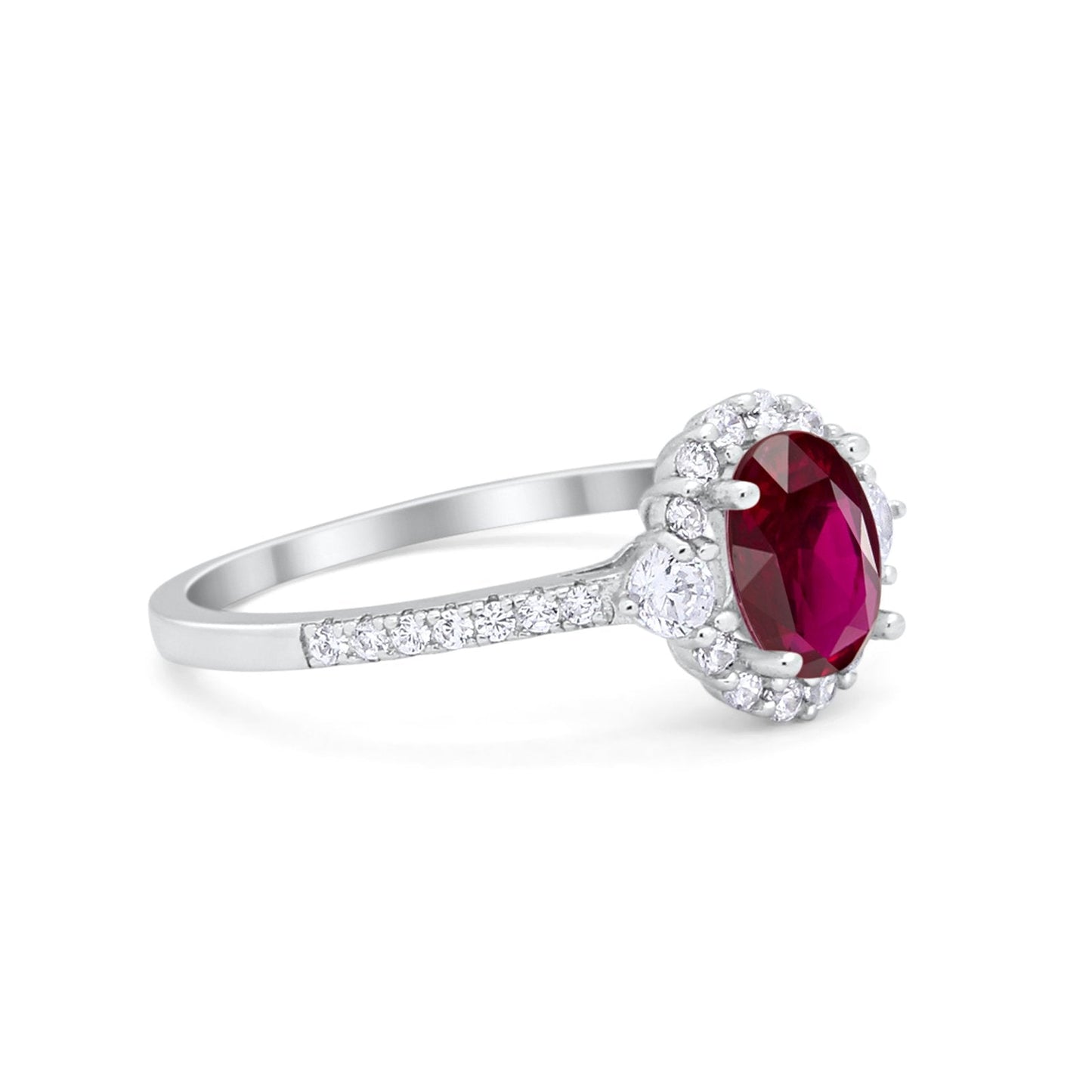 Art Deco Halo Oval Wedding Ring Simulated Ruby CZ