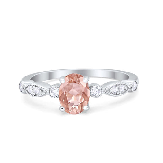 Vintage Style Wedding Ring Round Simulated Morganite CZ