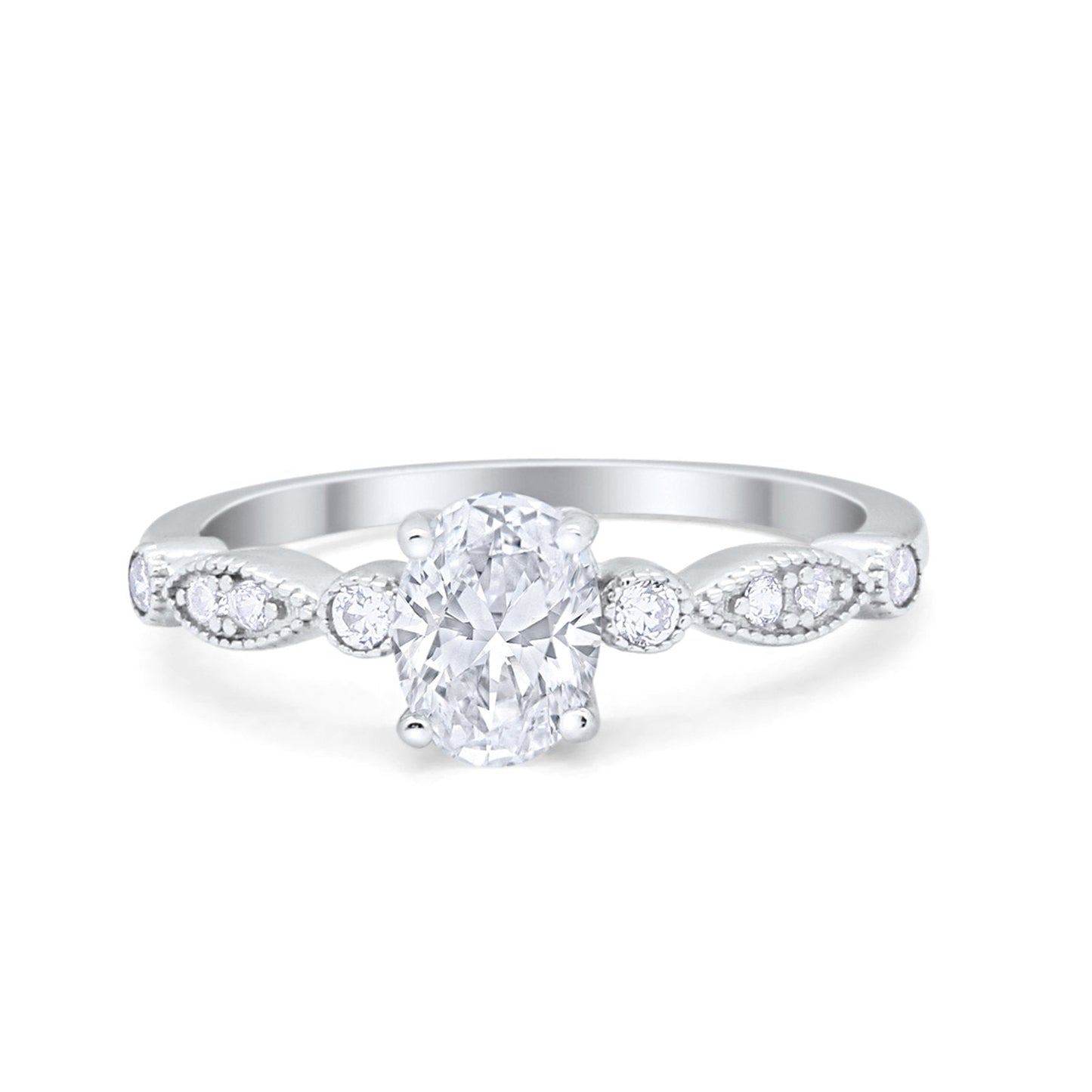 Vintage Style Oval Wedding Ring Round Simulated CZ