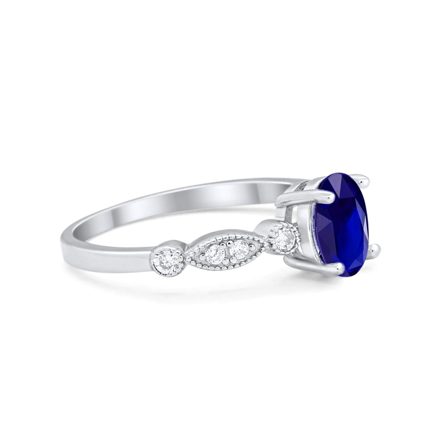 Vintage Style Wedding Ring Round Simulated Blue Sapphire CZ