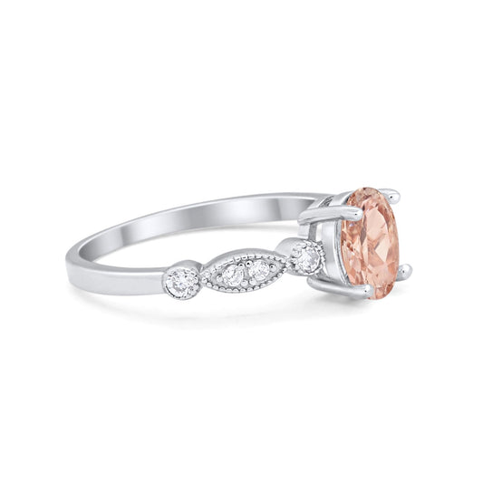 Vintage Style Wedding Ring Round Simulated Morganite CZ