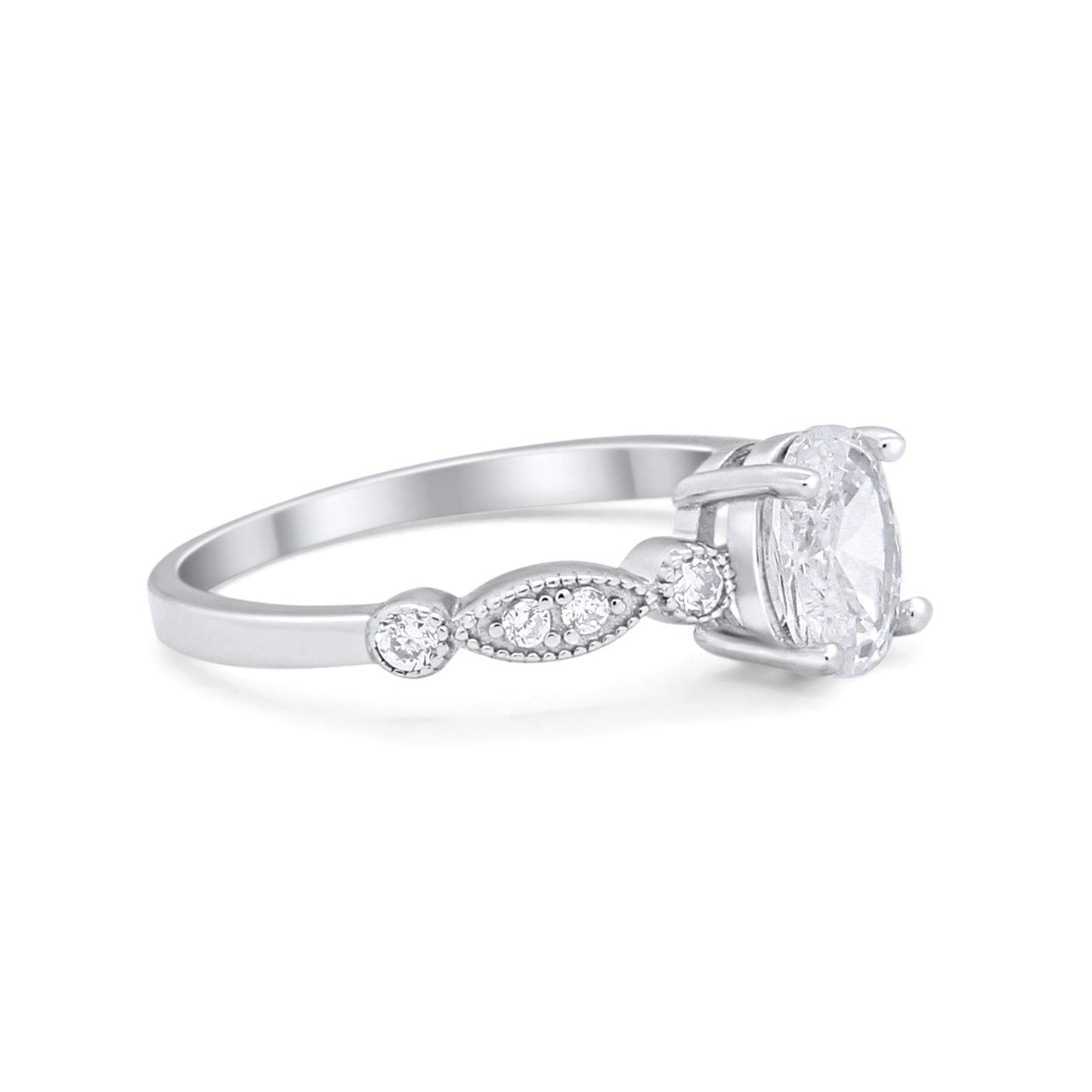 Vintage Style Oval Wedding Ring Round Simulated CZ