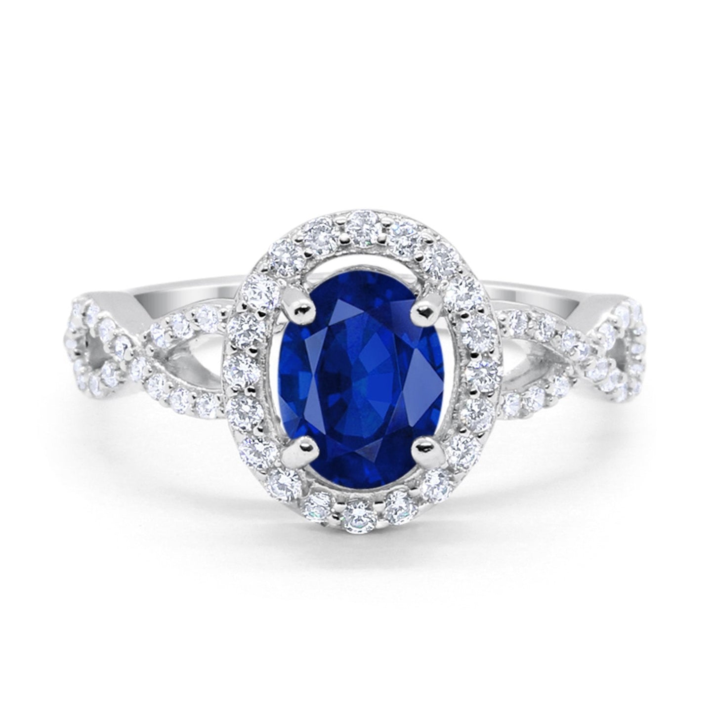 Art Deco Wedding Ring Oval Simulated Blue Sapphire CZ