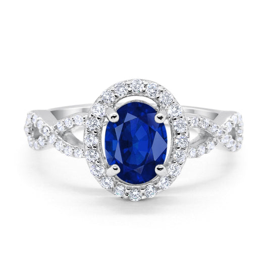 Art Deco Wedding Ring Oval Simulated Blue Sapphire CZ