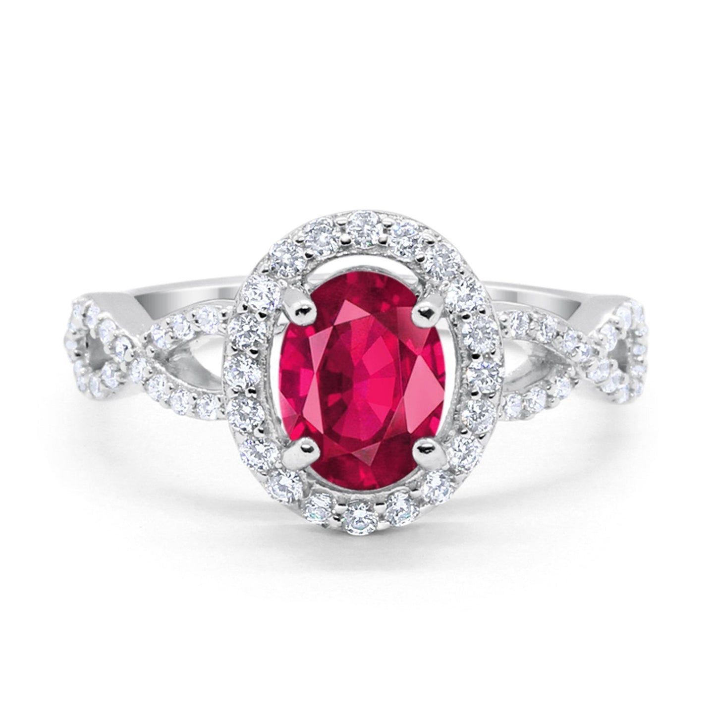 Art Deco Wedding Ring Oval Simulated Ruby CZ