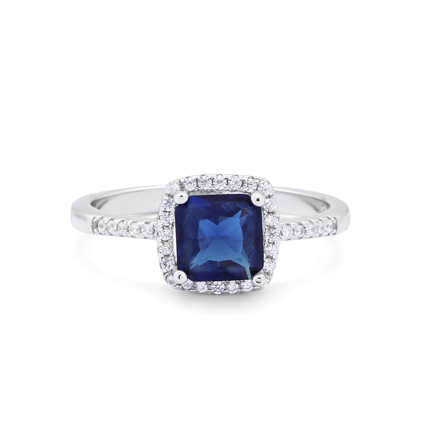 Princess Cut Wedding Ring Round Simulated Blue Sapphire CZ