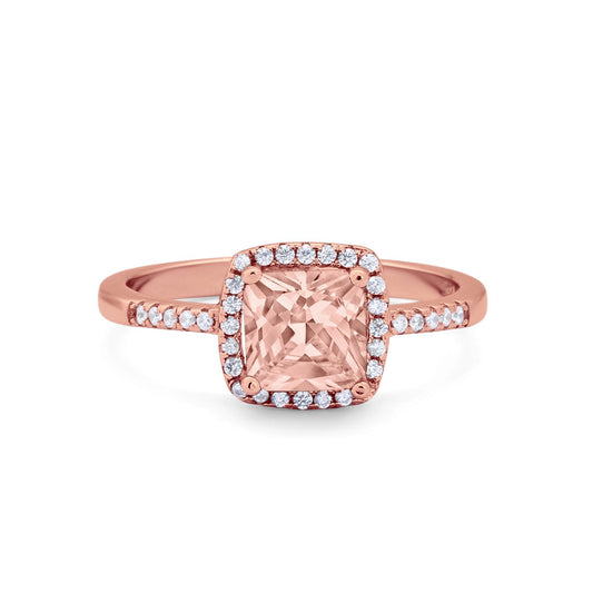 Princess Cut Wedding Ring Rose Tone, Simulated Morganite CZ