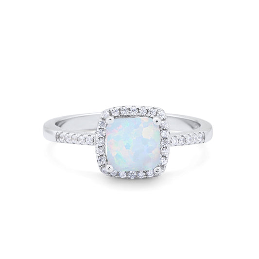 Art Deco Princess Cut Lab Created White Opal Wedding Ring