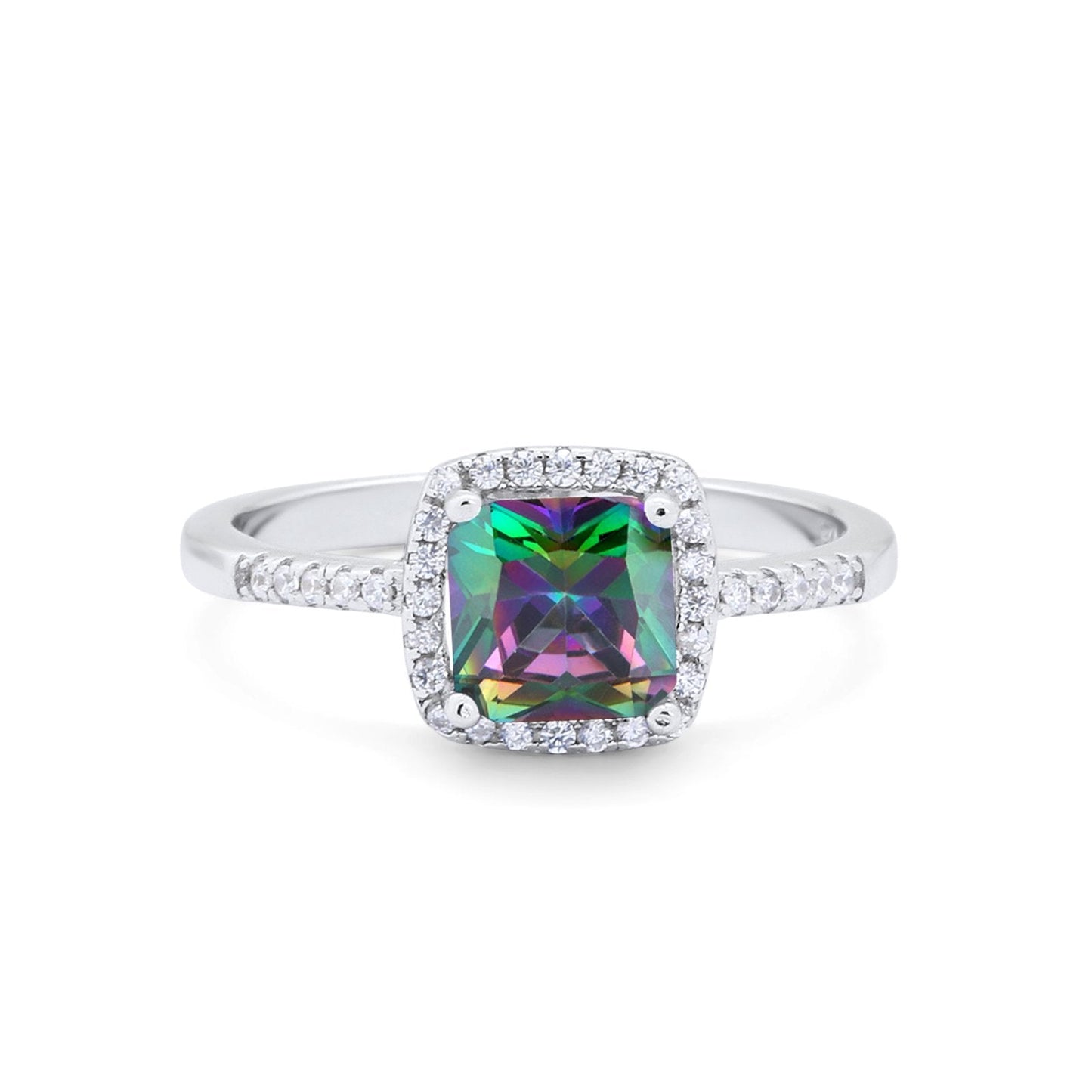 Art Deco Princess Cut Simulated Rainbow CZ Wedding Ring