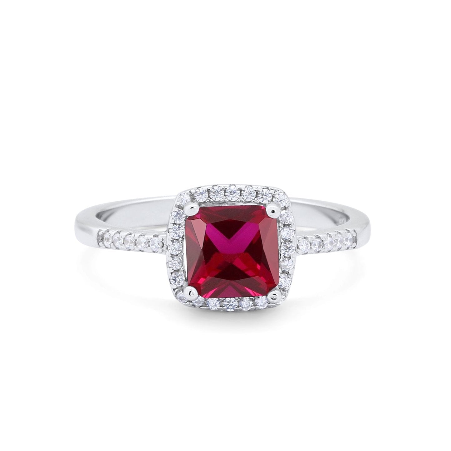 Princess Cut Wedding Ring Round Simulated Ruby Cubic Zirconia