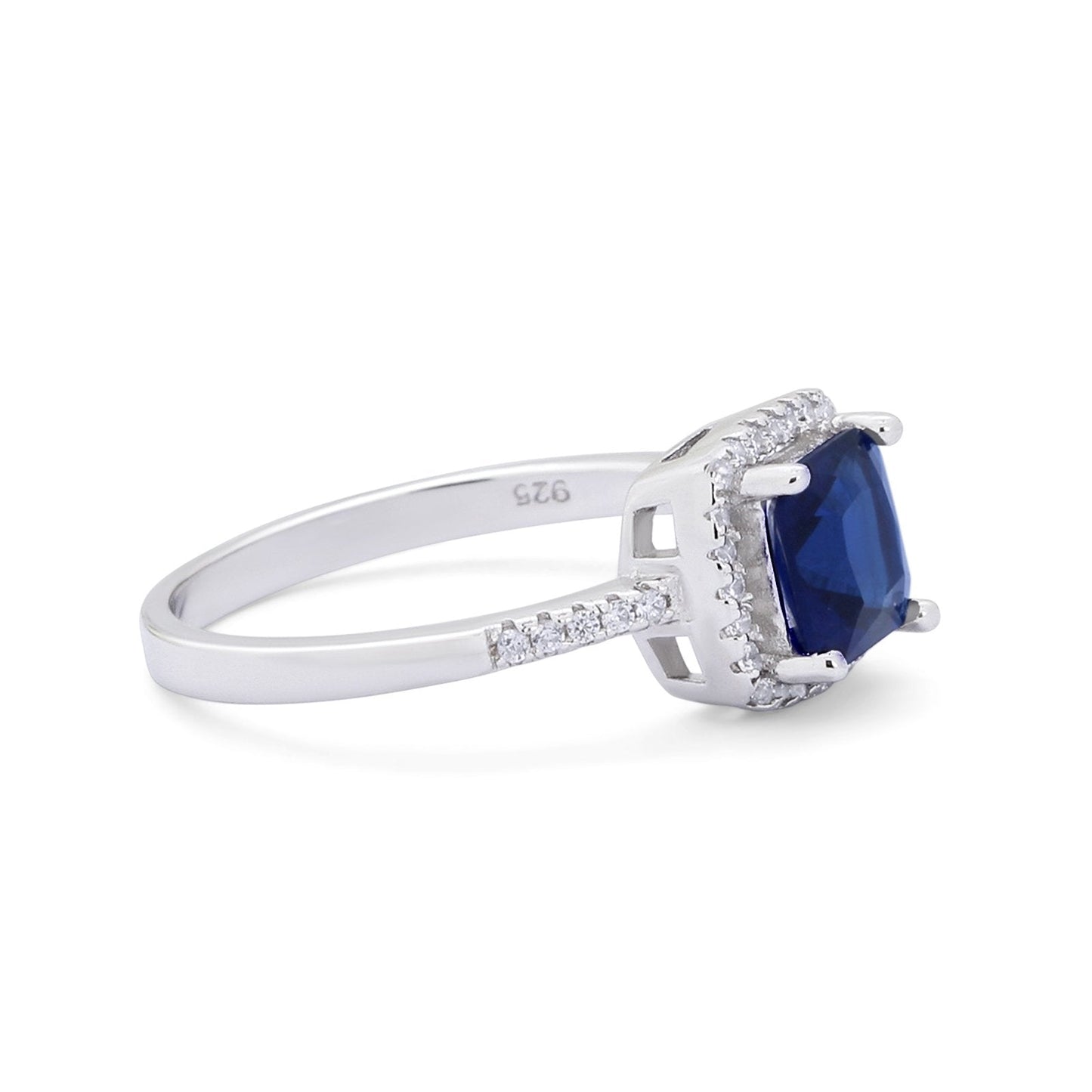 Princess Cut Wedding Ring Round Simulated Blue Sapphire CZ