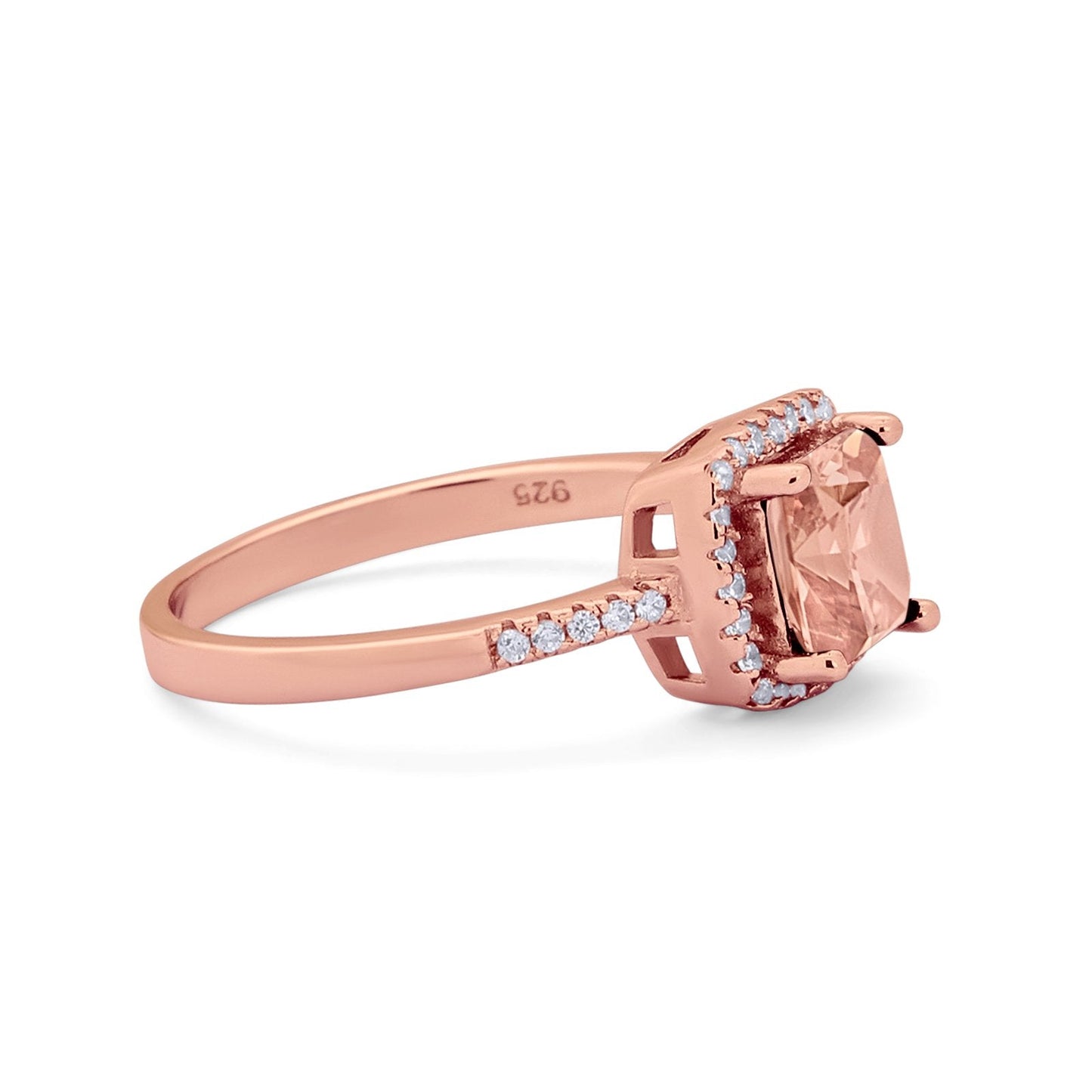 Princess Cut Wedding Ring Rose Tone, Simulated Morganite CZ