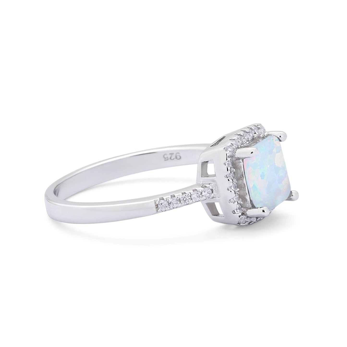 Art Deco Princess Cut Lab Created White Opal Wedding Ring