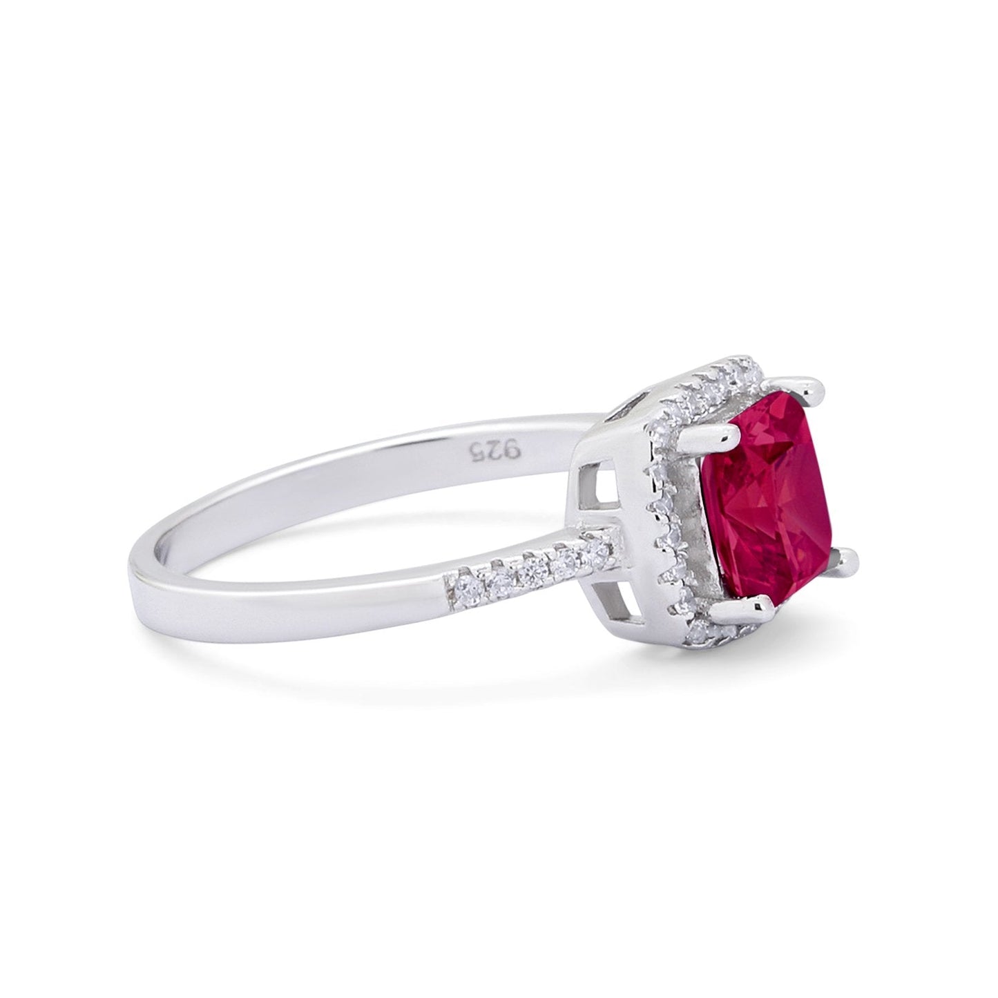 Princess Cut Wedding Ring Round Simulated Ruby Cubic Zirconia