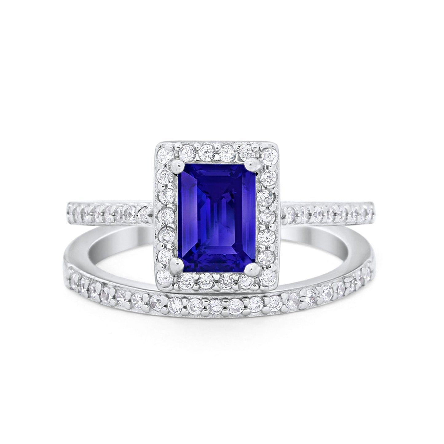 Radiant Cut Simulated Blue Sapphire CZ  Engagement Ring