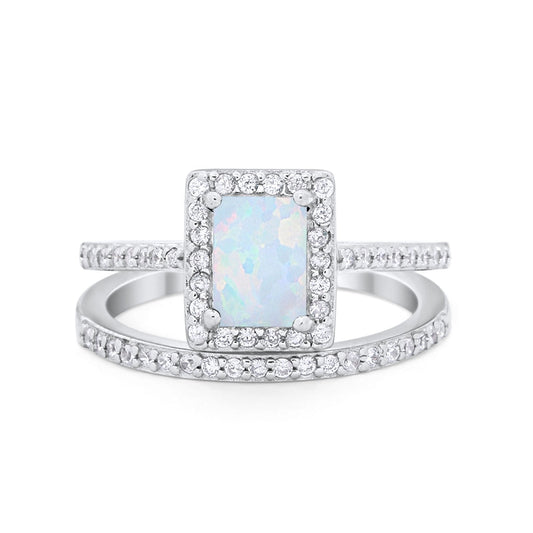 Radiant Cut Lab Created White Opal Engagement Ring