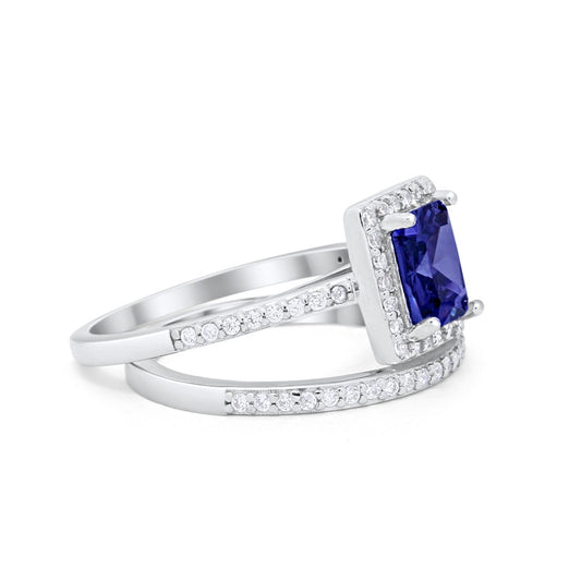 Radiant Cut Simulated Blue Sapphire CZ  Engagement Ring