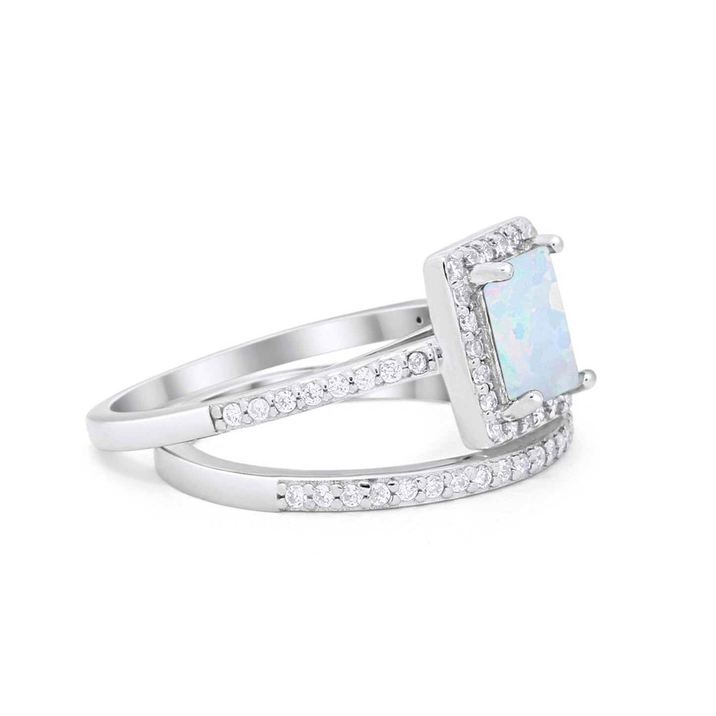 Radiant Cut Lab Created White Opal Engagement Ring