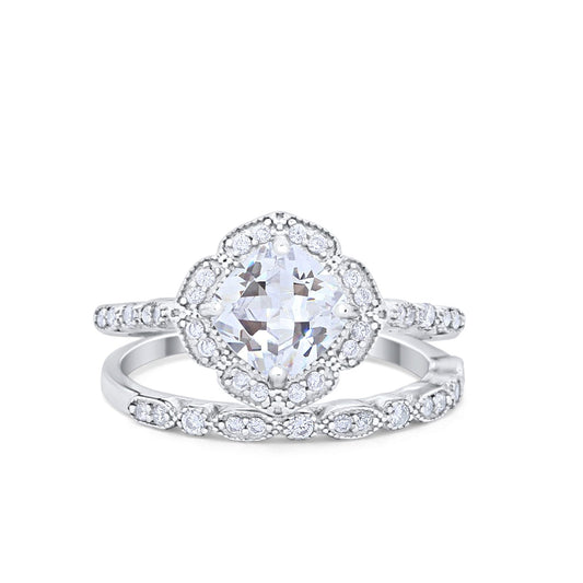 Art Deco Halo Wedding Piece Ring Simulated Cubic Zirconia