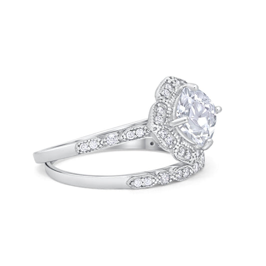 Art Deco Halo Wedding Piece Ring Simulated Cubic Zirconia