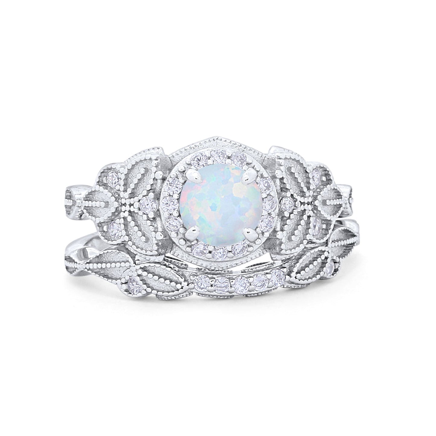 Art Deco Vintage Style Bridal Ring Piece Lab Created White Opal