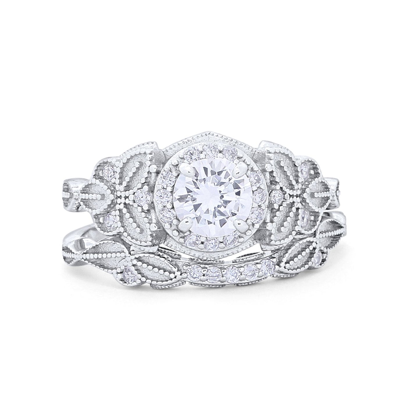 Art Deco Vintage Style Piece Bridal Ring Simulated CZ